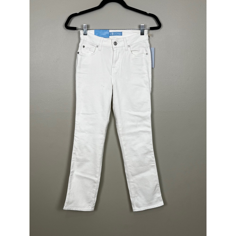 7 For All Mankind Kimmie Crop White b(air) Denim Contour Waist Skinny Jeans 25